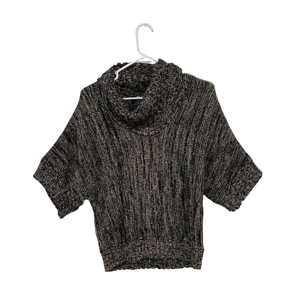 Inc Black & Gold Knit Sweater Top Cowl Neck Metallic Pullover Size X-Large